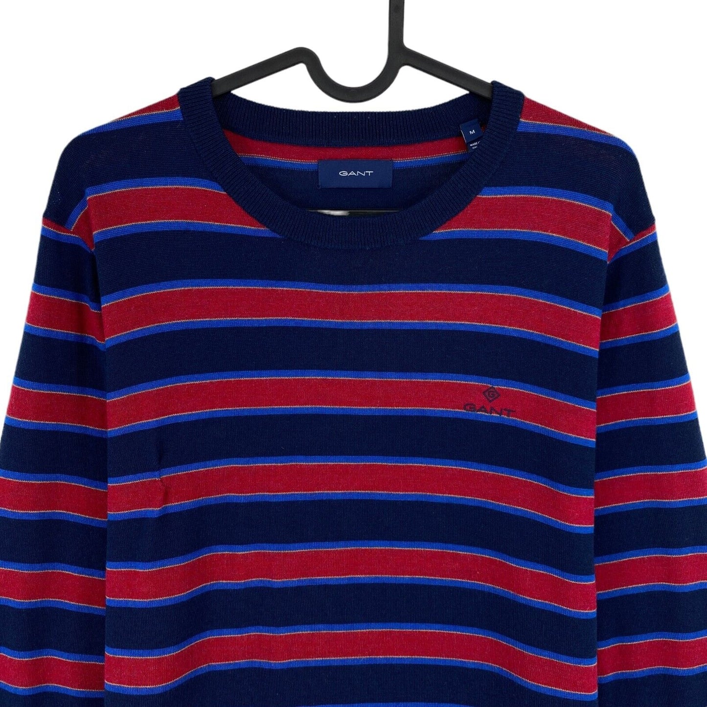 GANT Navy Blue Striped 100% Merino Wool Crew Neck Jumper Sweater Size M