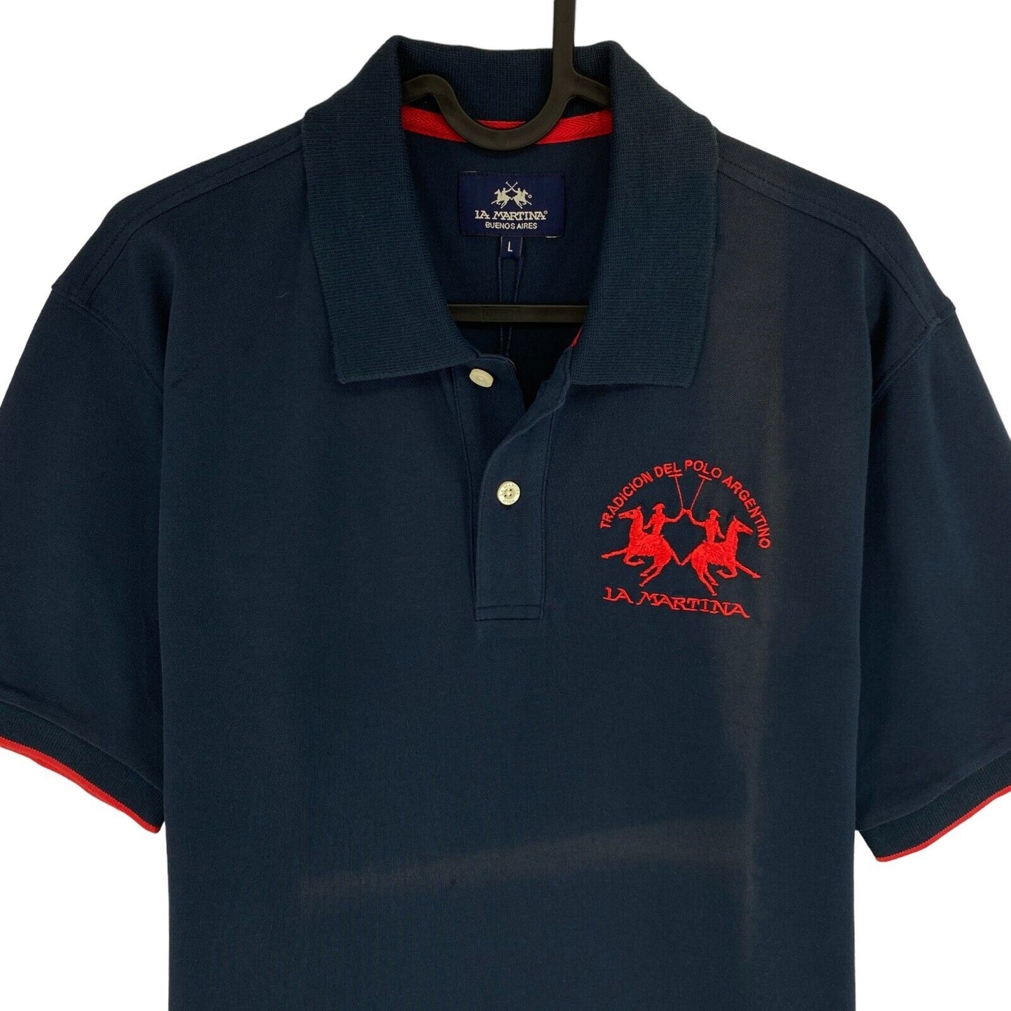 LA MARTINA Navy Blue Piquet Stretch Short Sleeves Polo Shirt Size L