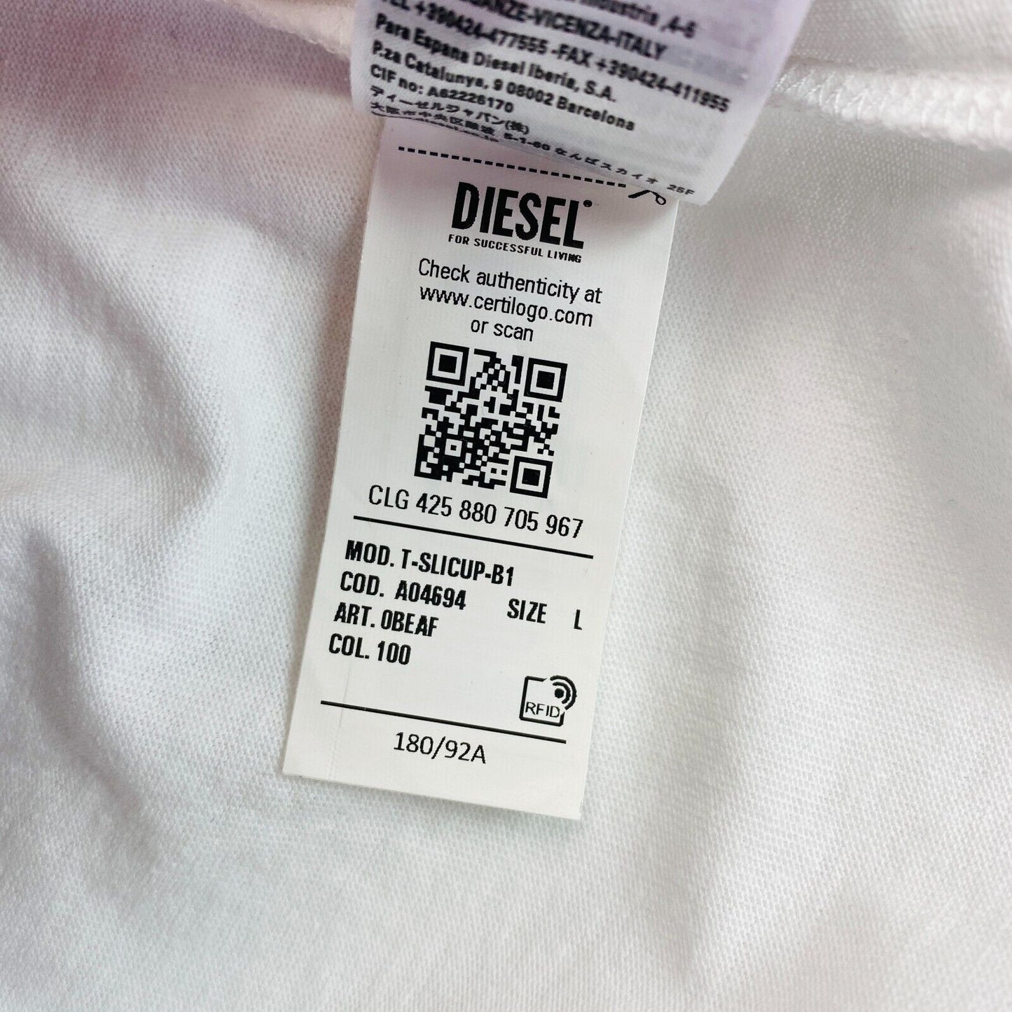 DIESEL Blanc T-Slicup Imprimé Typographique Slim Fit Crew Neck Taille L