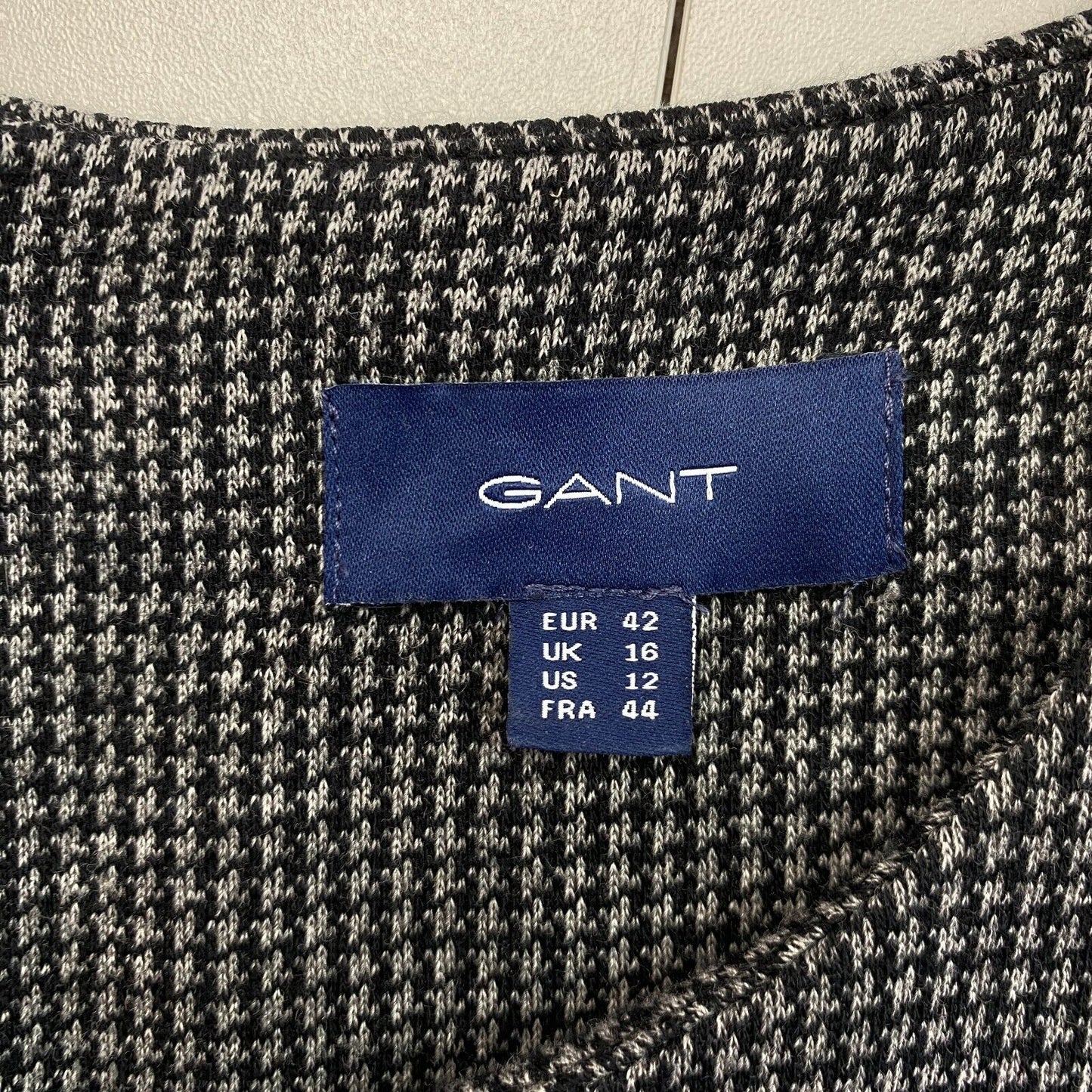 GANT Grey Crew Neck Hound's-tooth Print Dress Size EU 42 UK 16 US 12