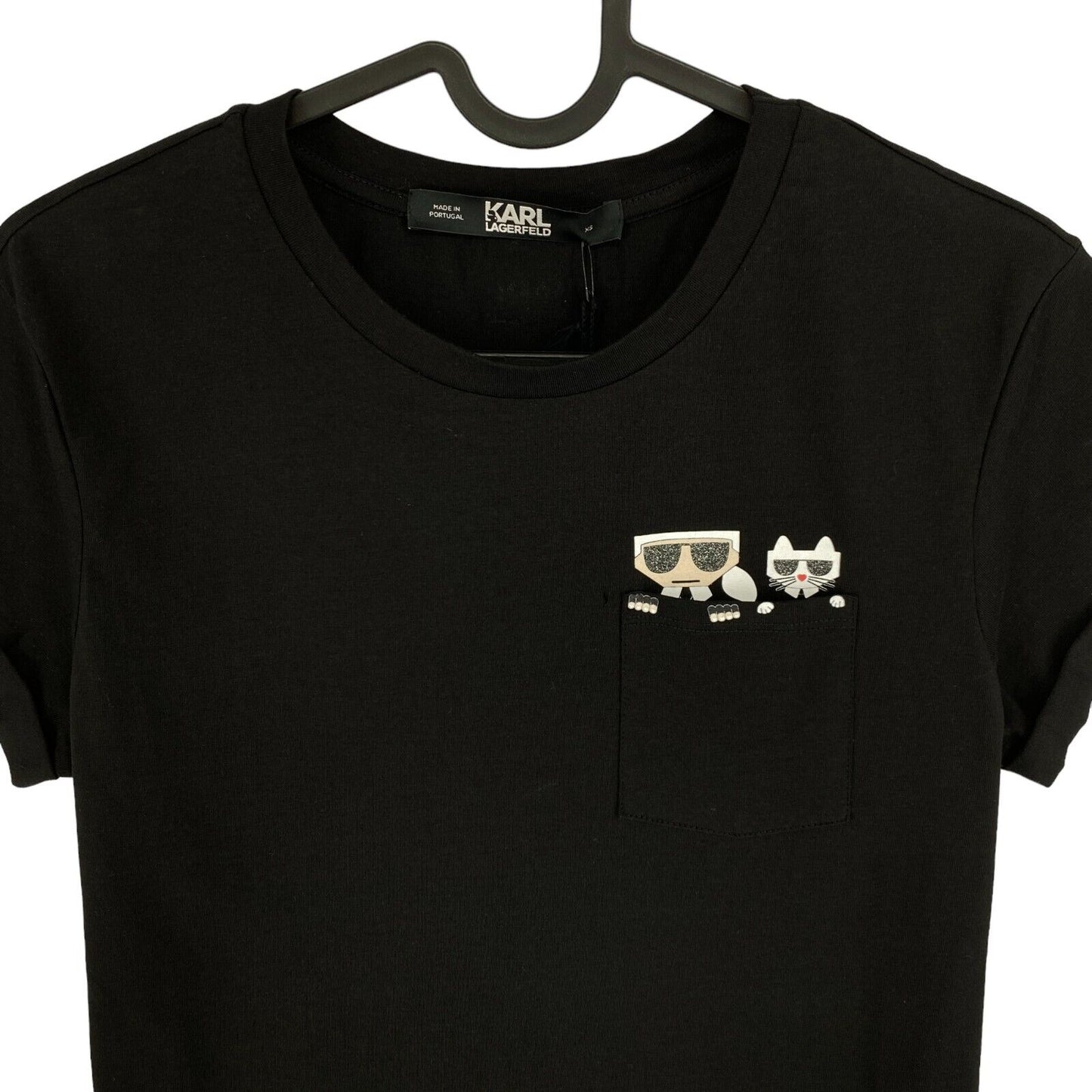 Karl Lagerfeld Noir Kocktail Kouple Pocket Crew Neck T Shirt Taille XS