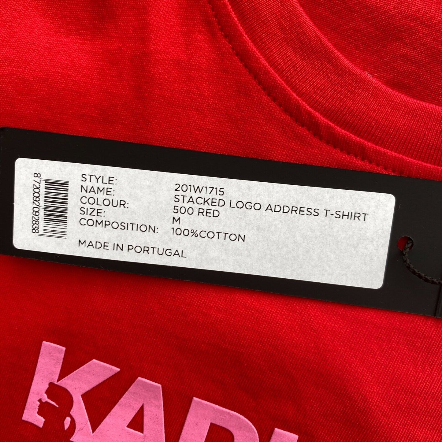 Karl Lagerfeld Red Stacked Logo Address Crew Neck T Shirt Size M