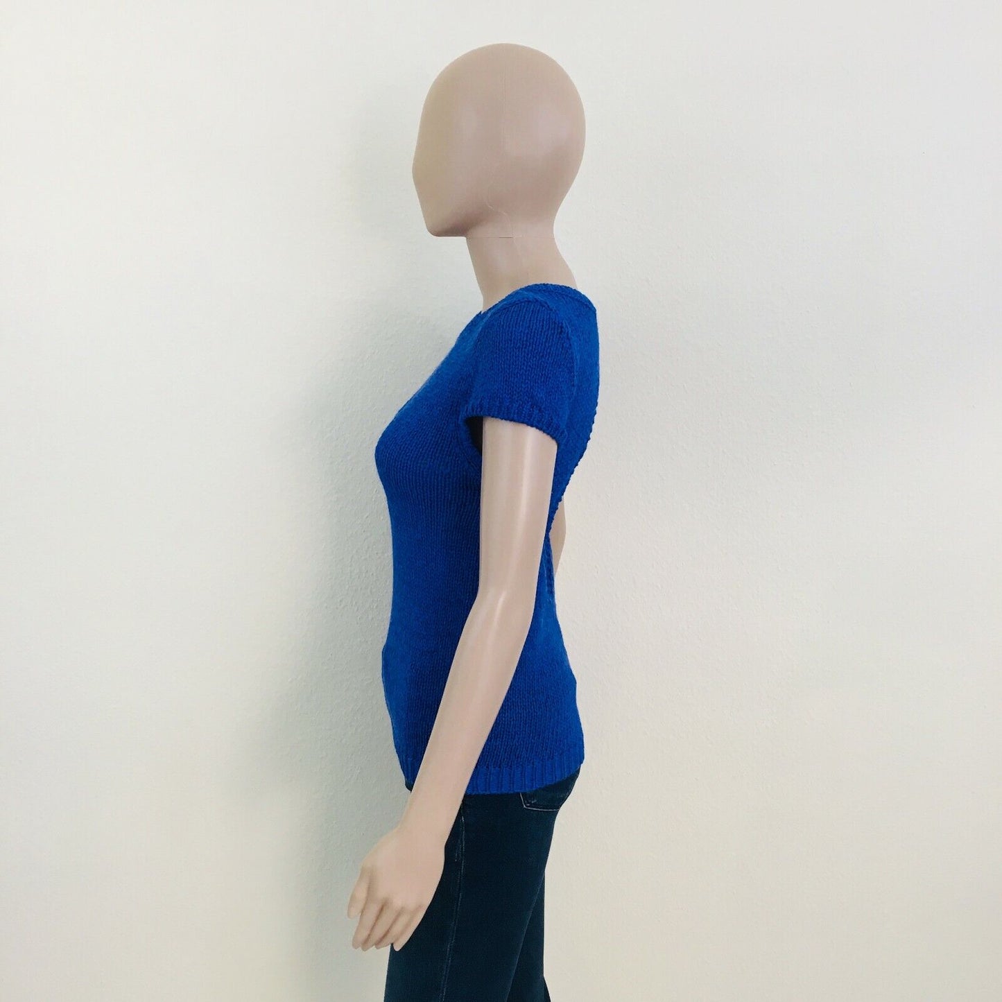 ZARA Blue Round Neck Cotton Knit T Shirt Top Jumper Size S