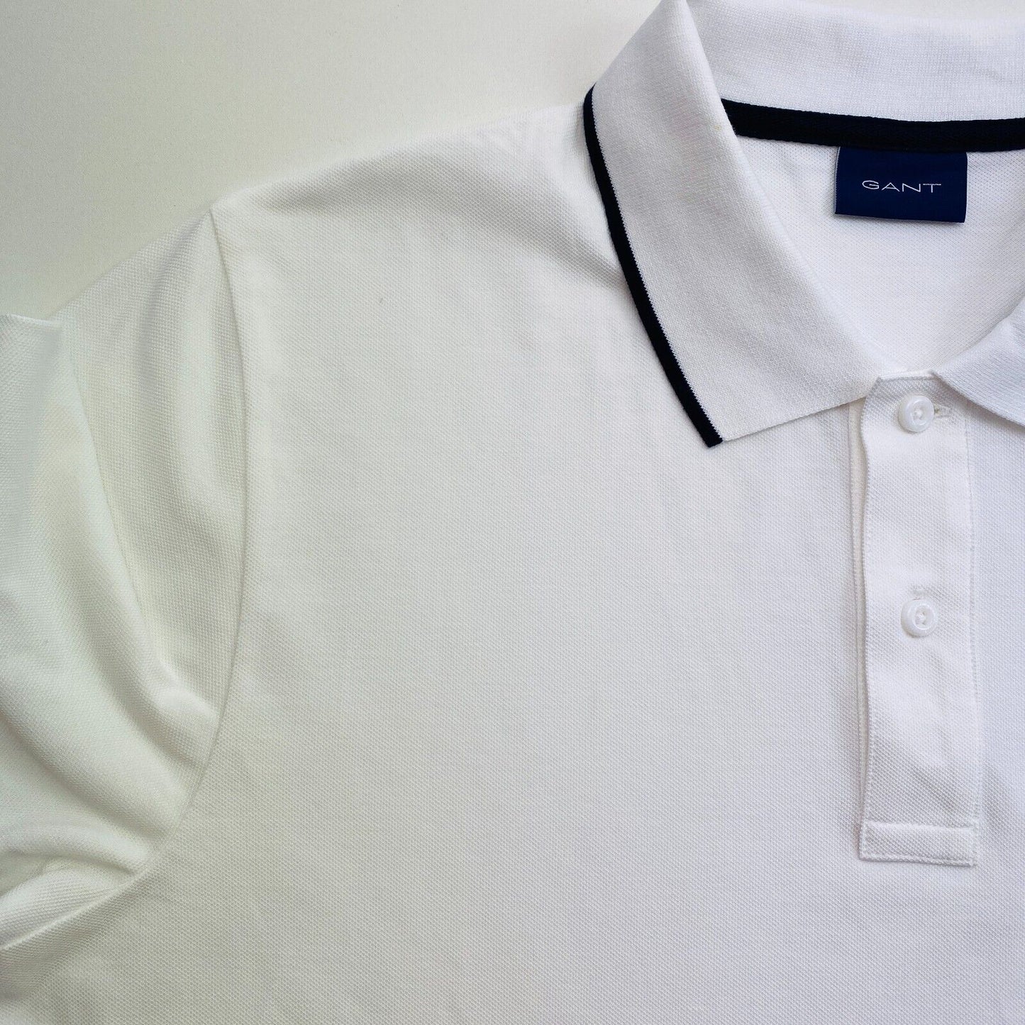 GANT Men White Contrast Tipping Pique Short Sleeves Polo Shirt Size L