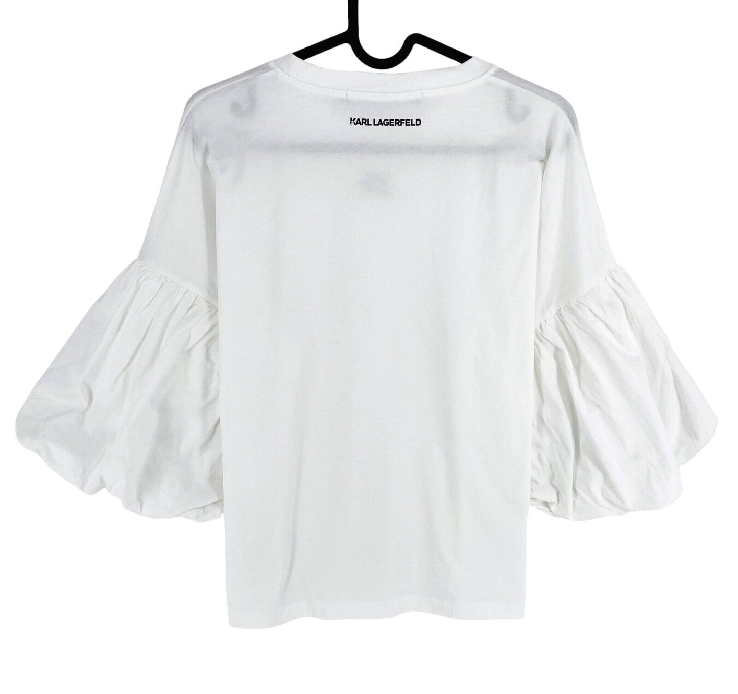 Karl Lagerfeld Women White Puffy Sleeves Crew Neck T Shirt Size M