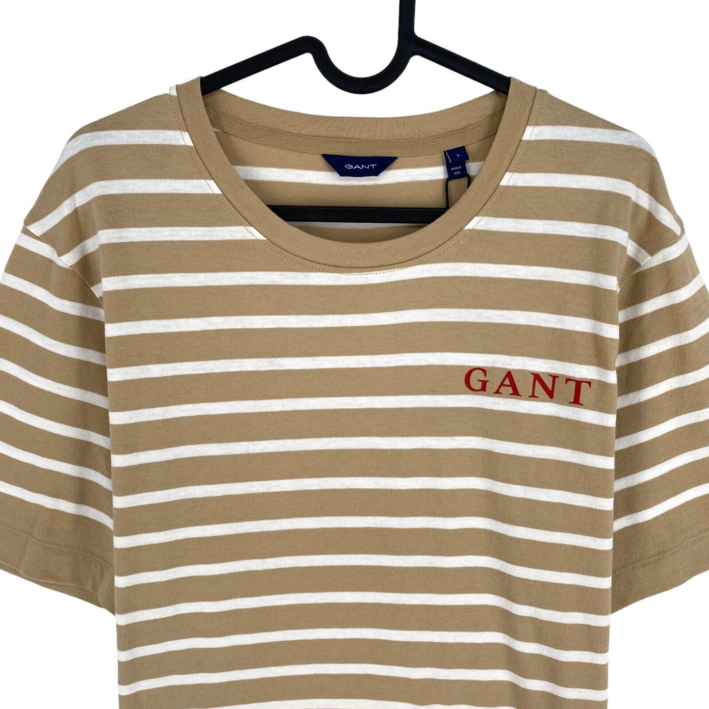 GANT Women Brown Logo Striped Crew Neck Short Sleeve T Shirt Size L