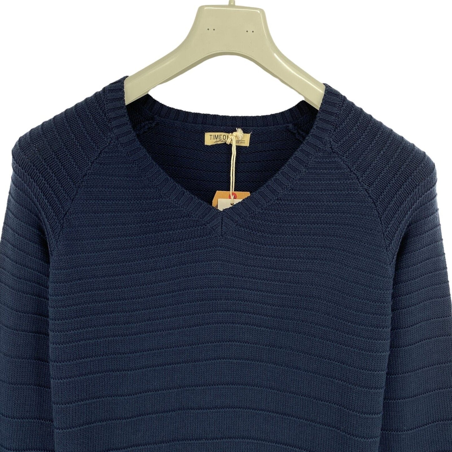 TIMEOUT Navy Blue V Neck Textured Cotton Blend Jumper Sweater Size M XL