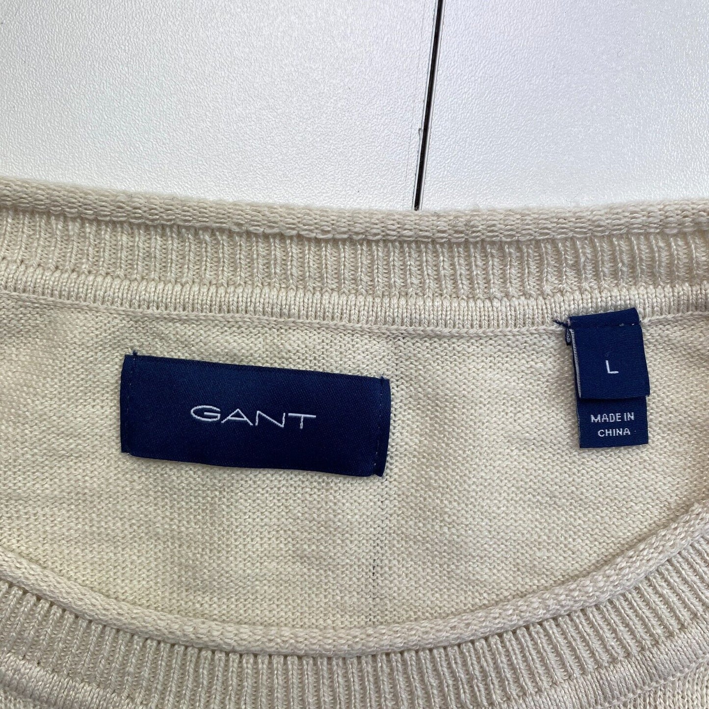 GANT Beige Lin Coton Soie Crew Neck Jumper Pull Taille L