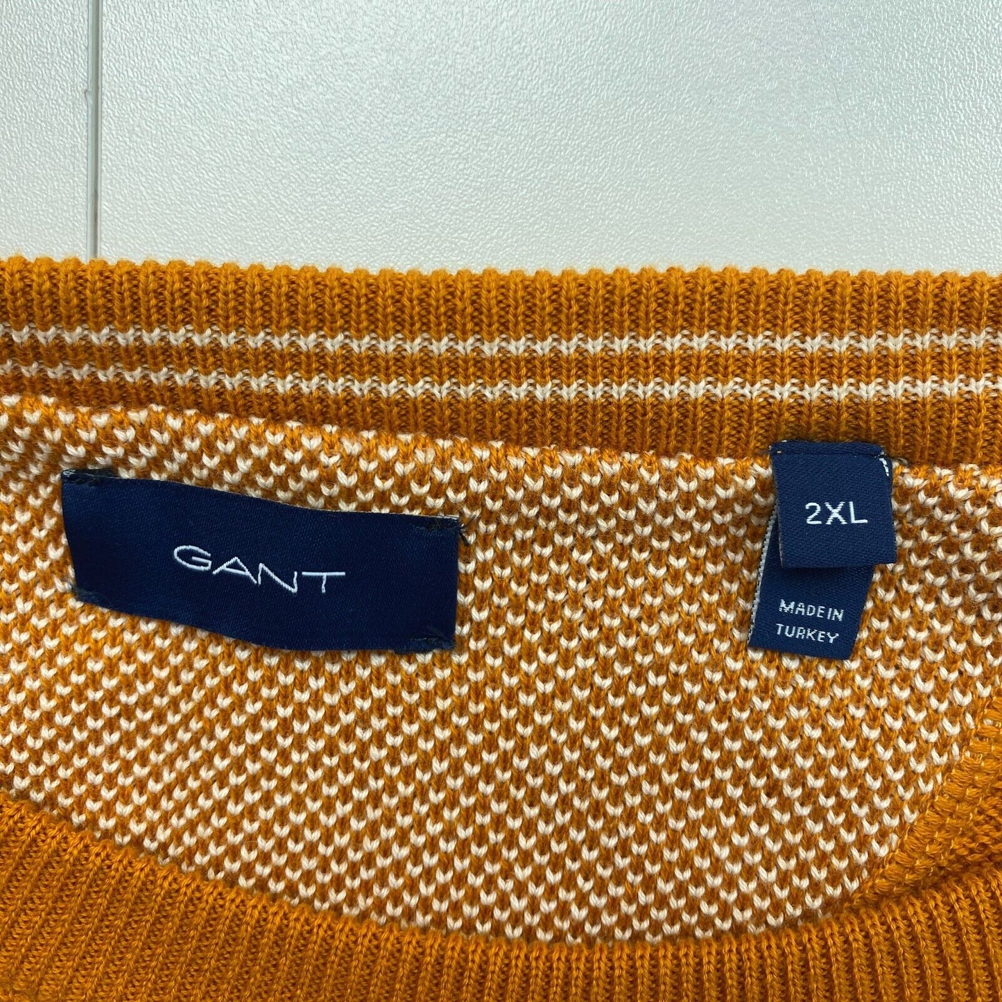 GANT Pull à col rond en coton piqué jaune foncé Taille 2XL XXL