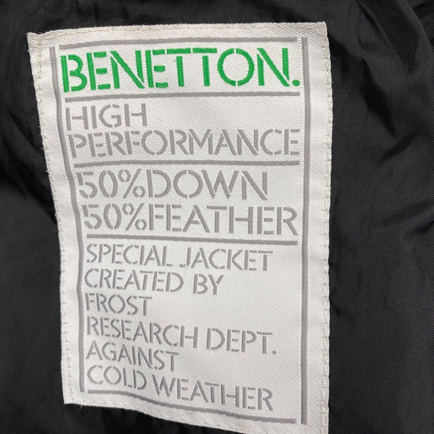 BENETTON HIGH PERFORMANCE Black Quilted Down Puffer Jacket Coat Size S