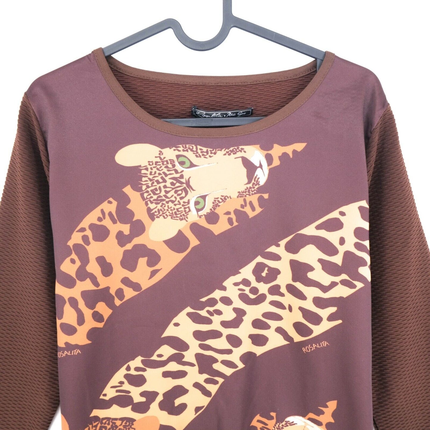 Rosalita McGee Brown Animal Print Crew Neck Jumper Pull Pull Taille M