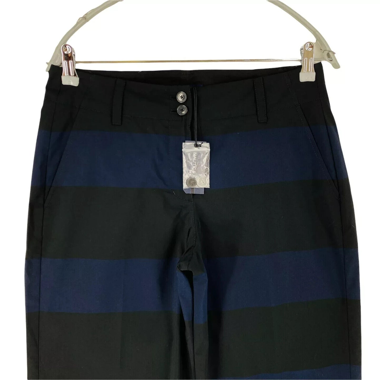 NAUTICA Women Dark Blue Black Striped Loose Fit Trousers US 4 W30