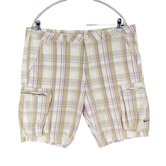 NIKE THE ATHLETIC DEPT Plaid Beige 100% Cotton Activewear Shorts Size M