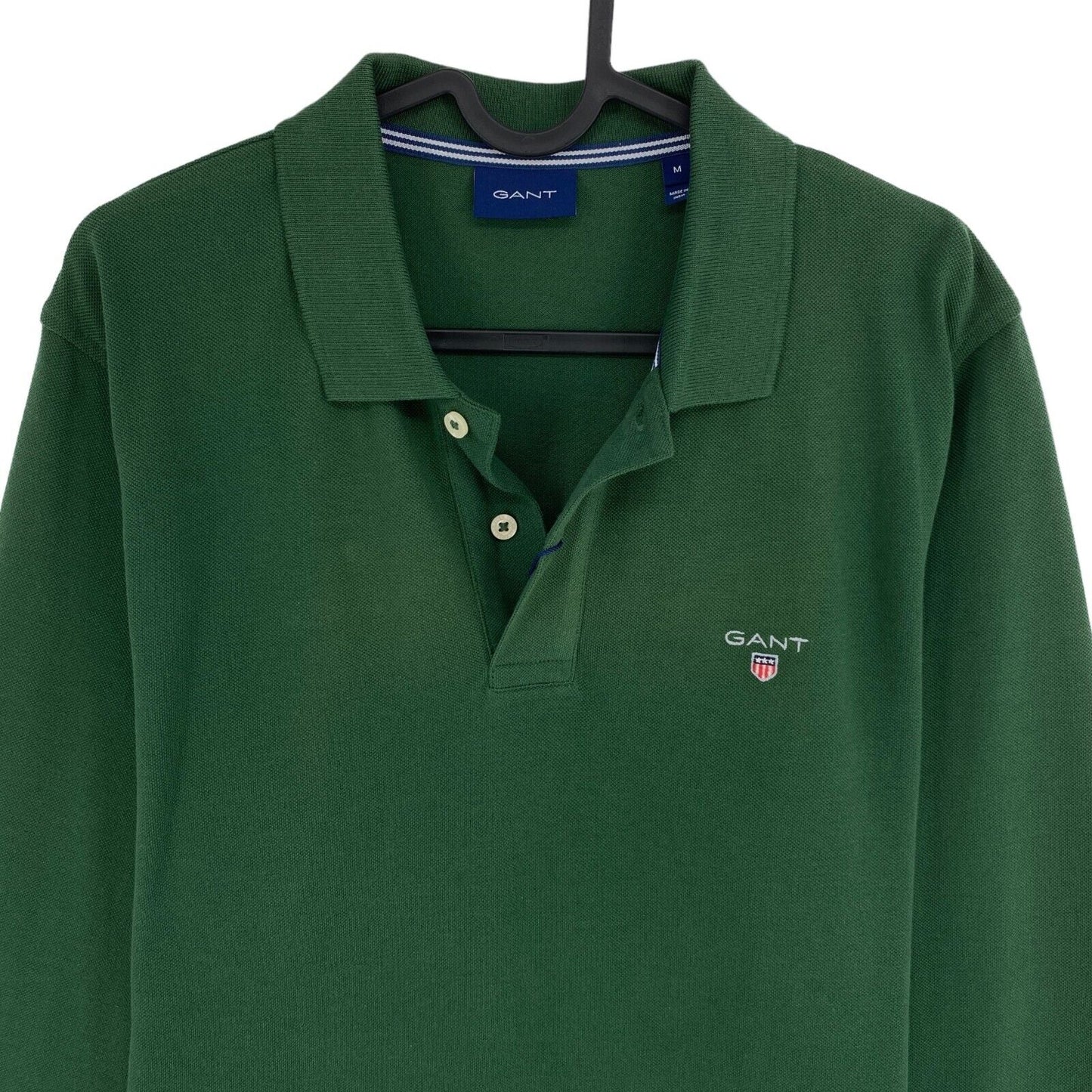 GANT Dark Green Solid Pique Long Sleeves Rugger Polo Shirt Size S