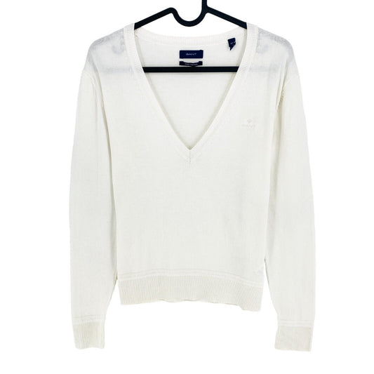 GANT White Light Cotton V Neck Sweater Jumper Size XS