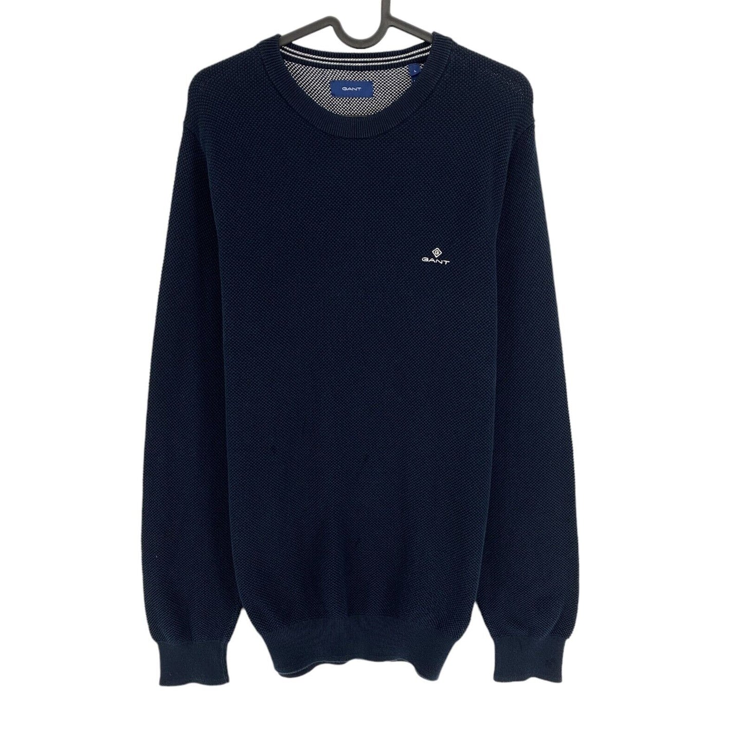 GANT Navy Blue Cotton Pique Crew Neck Sweater Pullover Size L