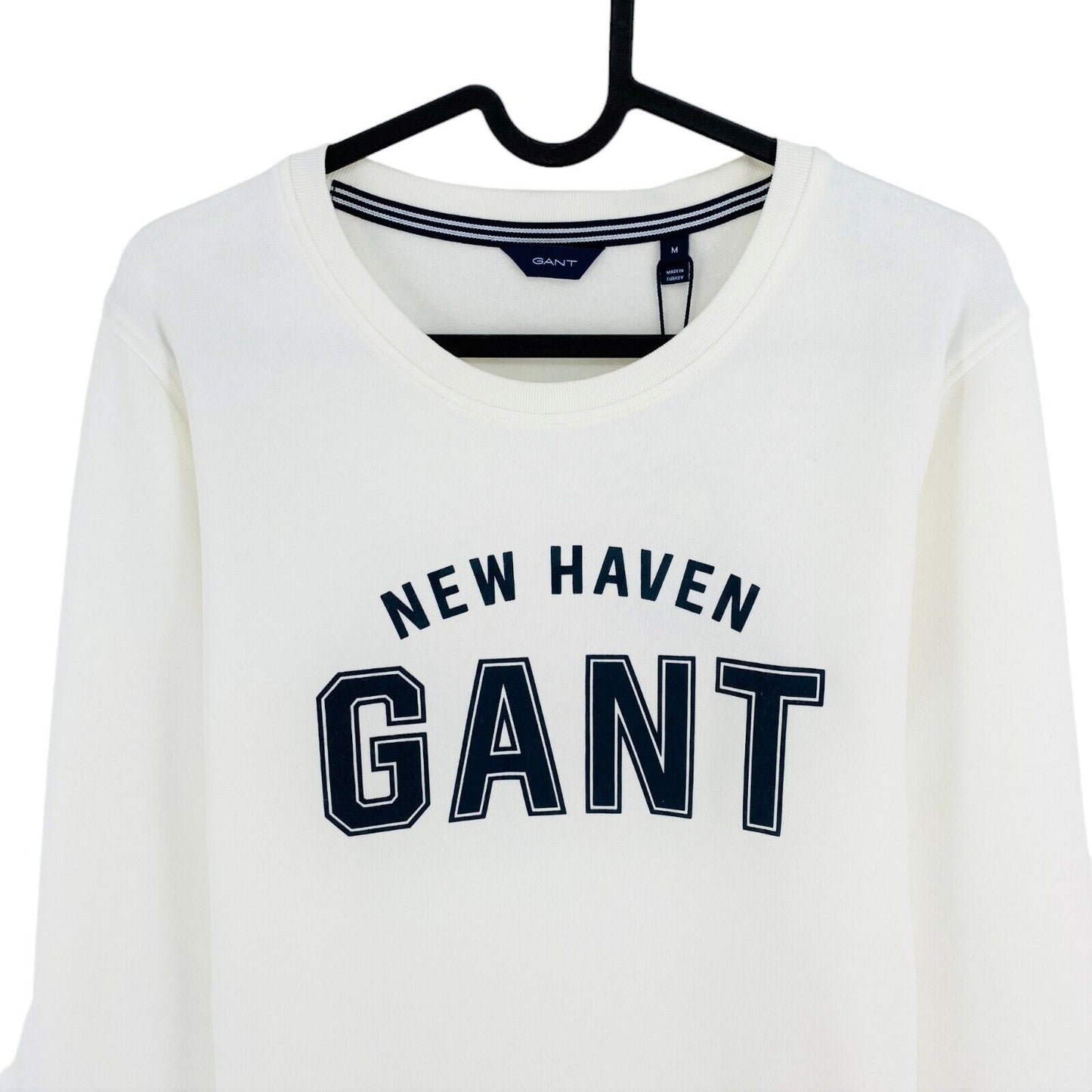 GANT Weißer Pullover mit Rundhalsausschnitt und Logo, Größe M