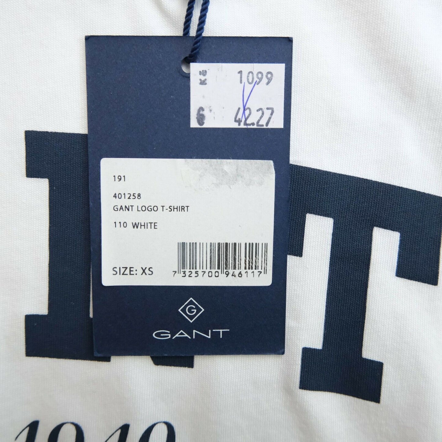 GANT White Big Logo Crew Neck T Shirt Size XS M