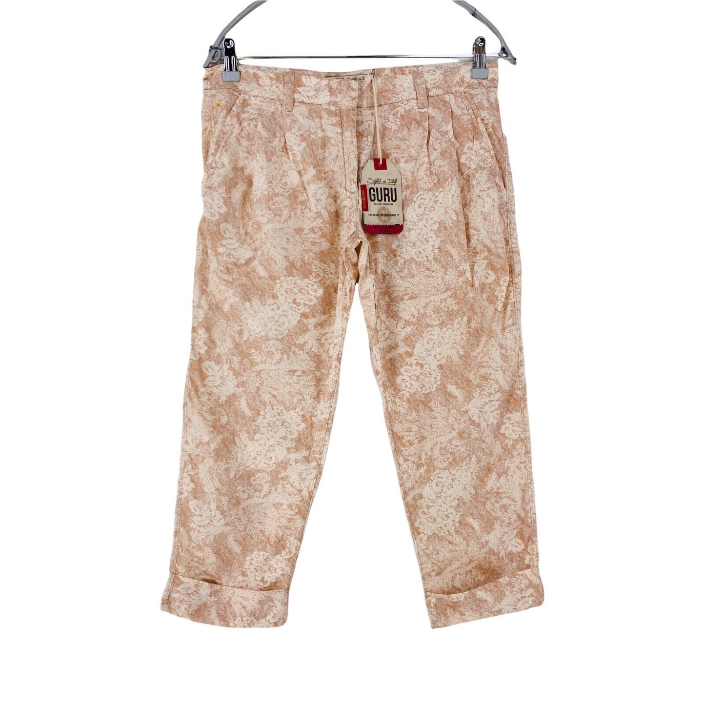 UVP €109 GURU Damen Rosa Floral Graphic Regular Fit Chino Cropped Hose W27