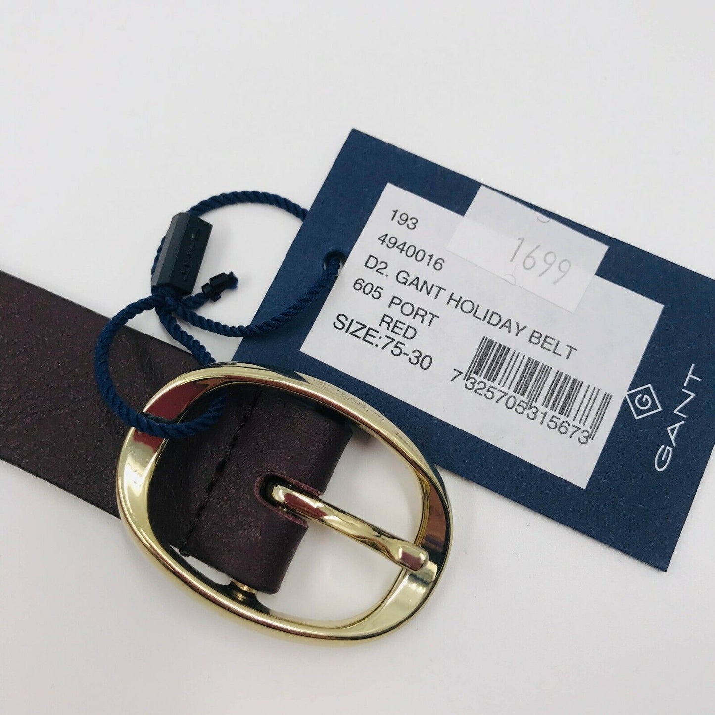 GANT Port Red 100% Leather Holiday Belt Size 75 cm 30 in.