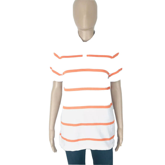 Tommy Hilfiger Women's Custom Fit White And Orange Striped Polo Shirt Size XS