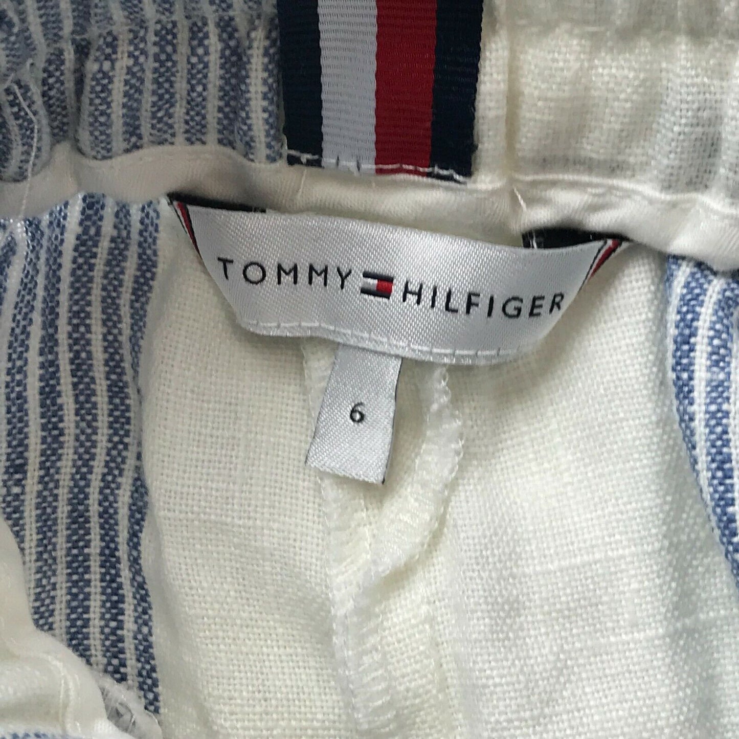 Tommy Hilfiger Women Blue White Fit Relaxed Fit Striped Trousers Size 6 W28