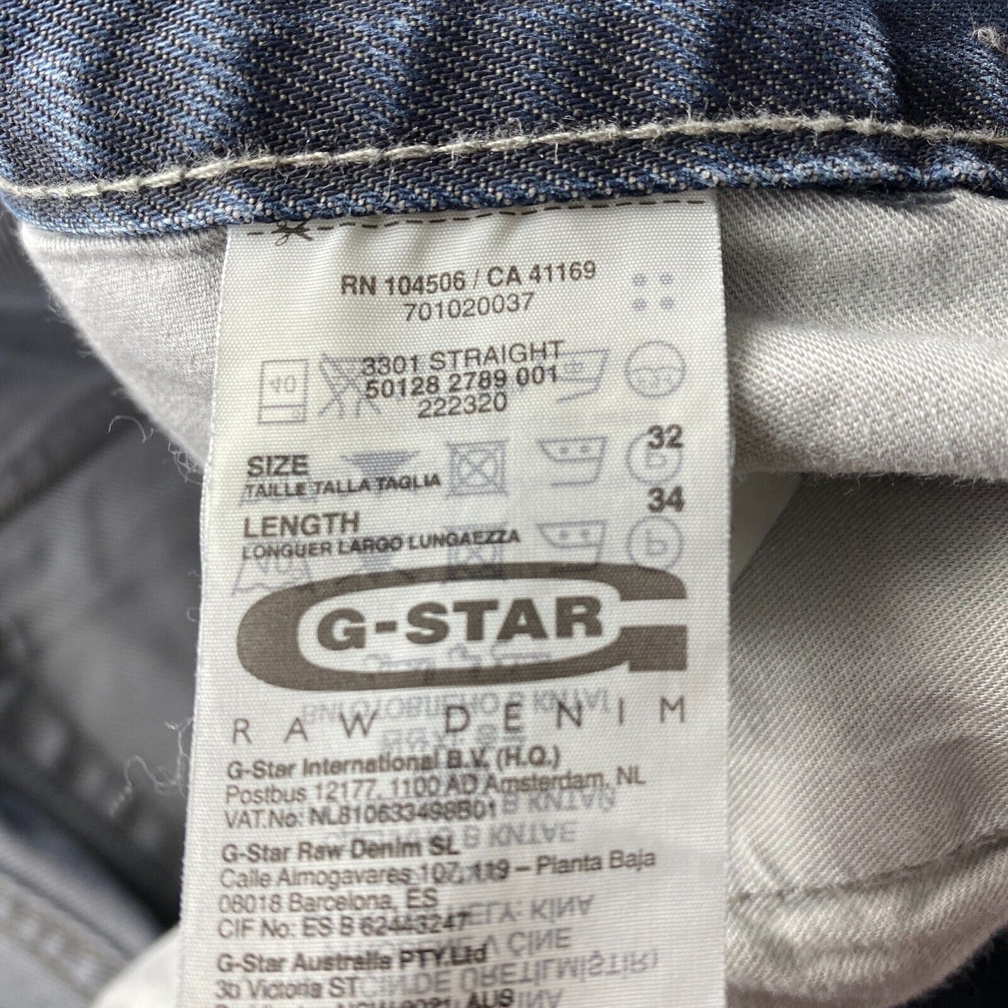 G-STAR 3301 Dark Blue Grey Regular Straight Fit Jeans W32 L34