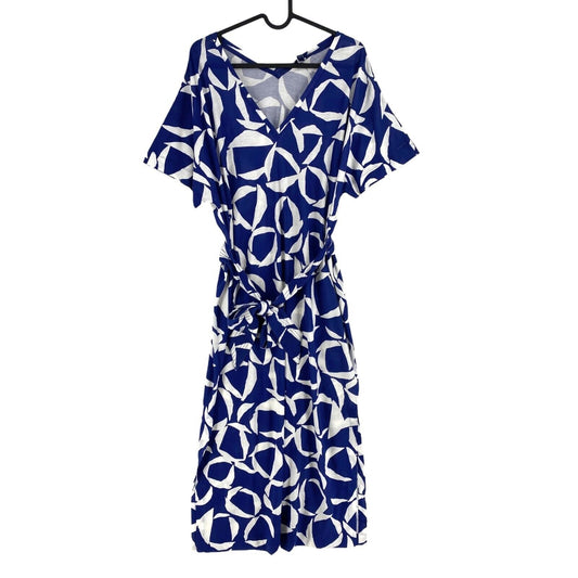 GANT Women Navy Blue Crescent Bloom Jersey Sleeveless V Neck Dress Size M