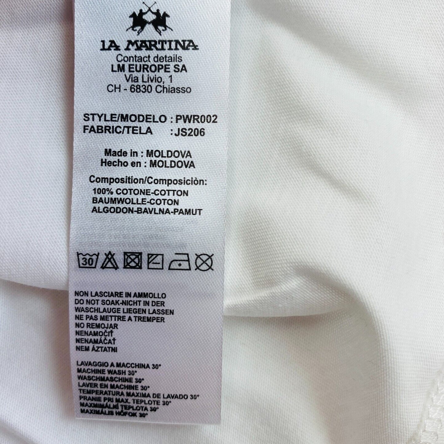 LA MARTINA White Cotton Jersey Crew Neck T Shirt Size 3 / M