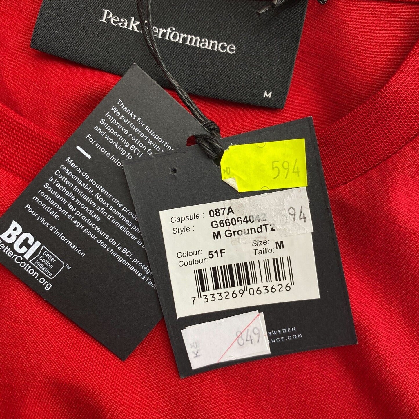 Peak Performance T-shirt à col rond avec logo rouge Taille M