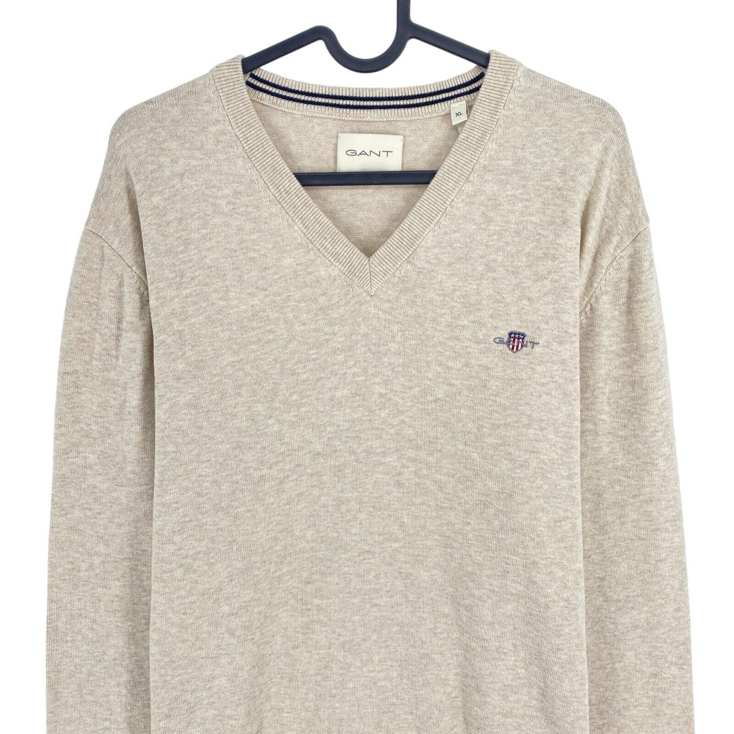 GANT Beige Classic Cotton V Neck Sweater Jumper Size XL