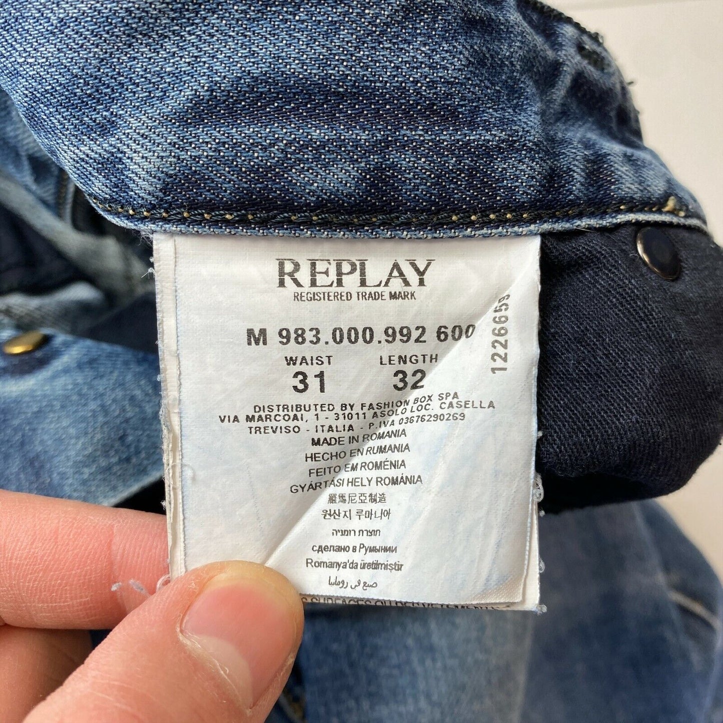 Replay Blue Slim Fit Distressed Jeans W31 L32