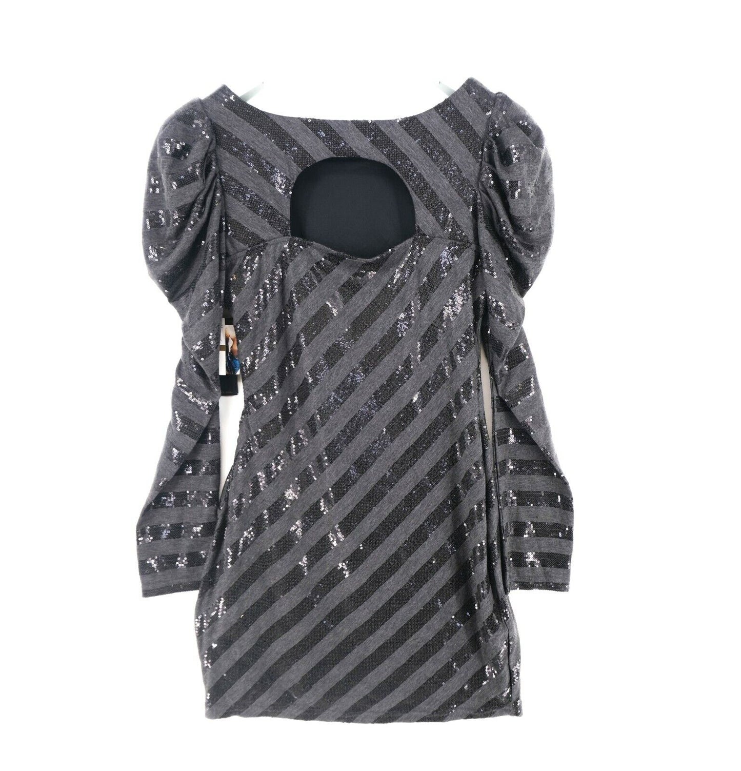 RRP €130 DEREON Dark Grey Sequin Long Sleeves Crew Neck Dress Size M