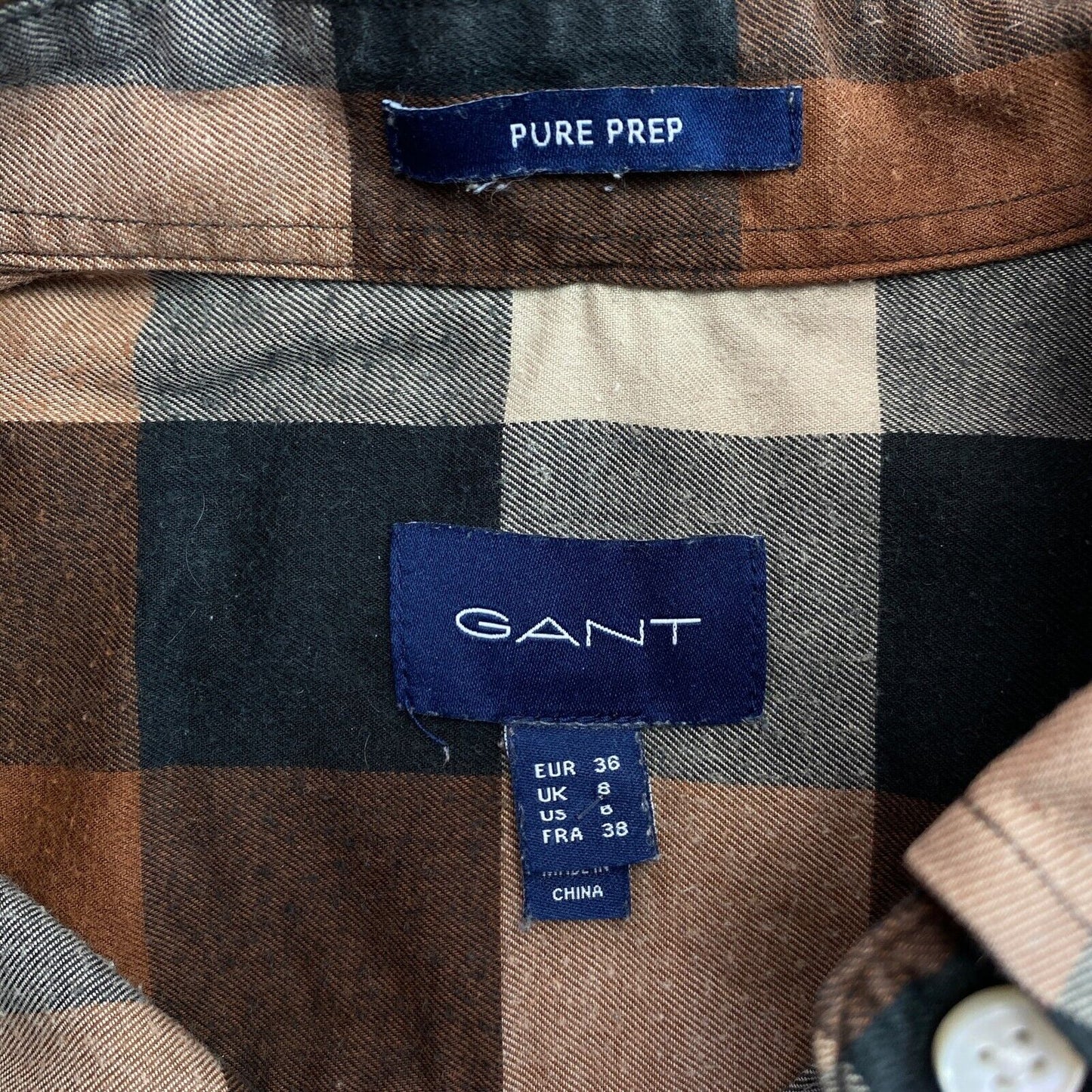 GANT Brown Pure Prep Chemise à carreaux imprimés Taille EU 36 UK 8 US 6