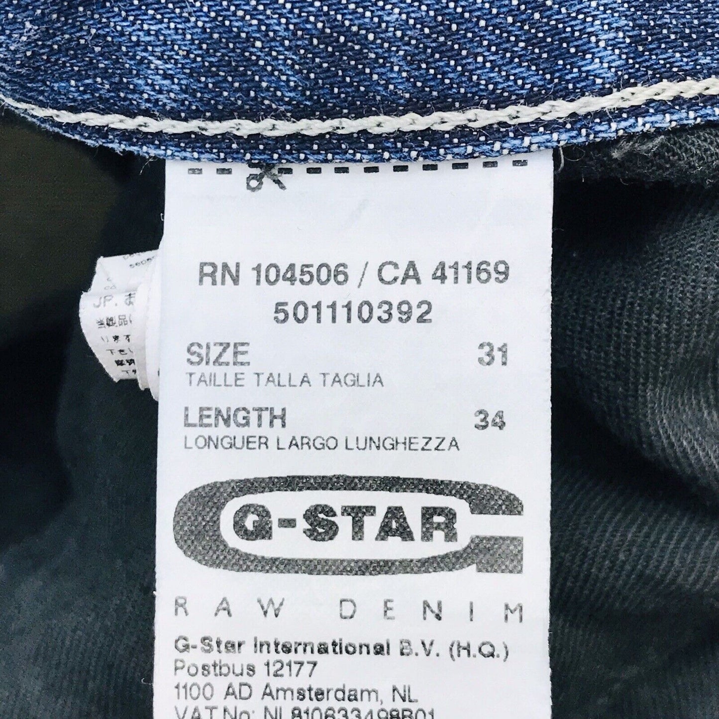 G-STAR RAW 3301 Blue Regular Straight Fit Distressed Jeans Size W31 L34