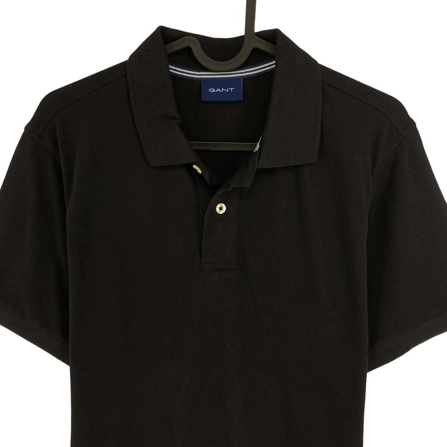 GANT Black Solid Pique Rugger Polo Shirt Size S