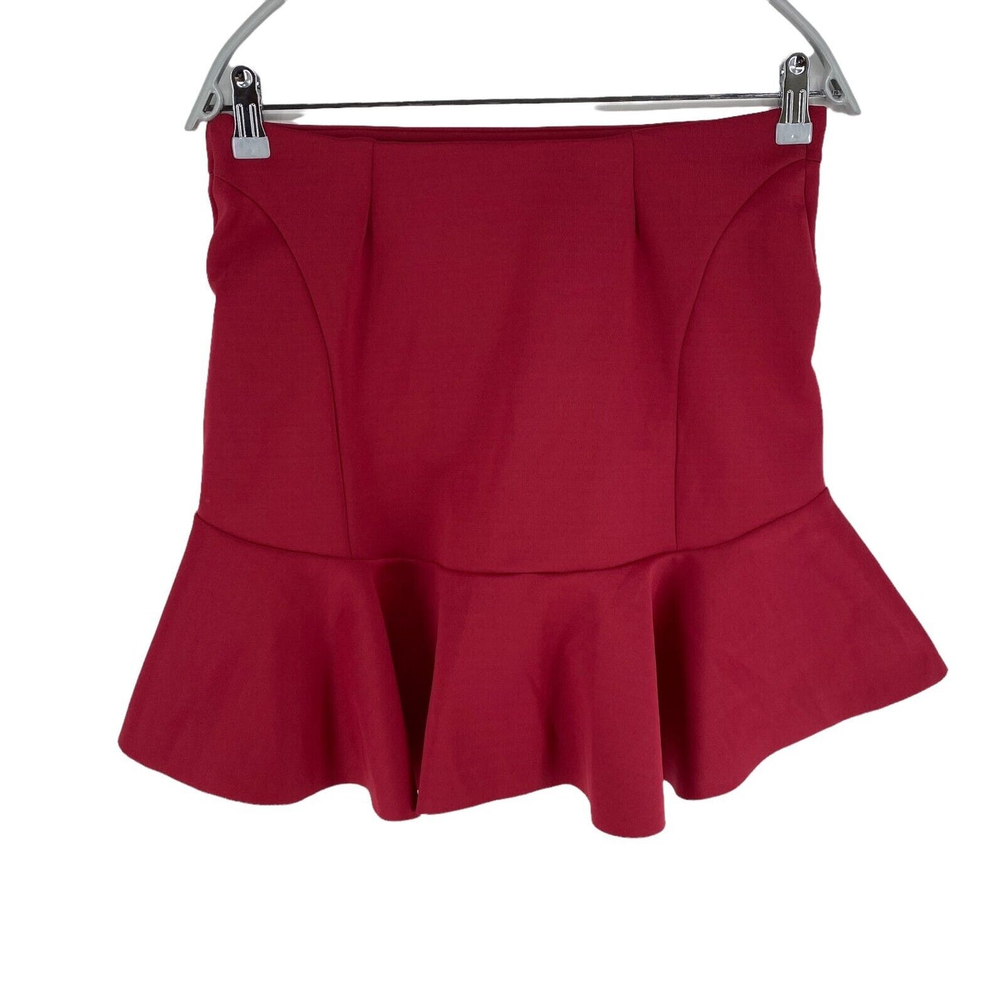 BERSHKA Dark Wine Red High Low Ruffle Flare Short Skirt Size L