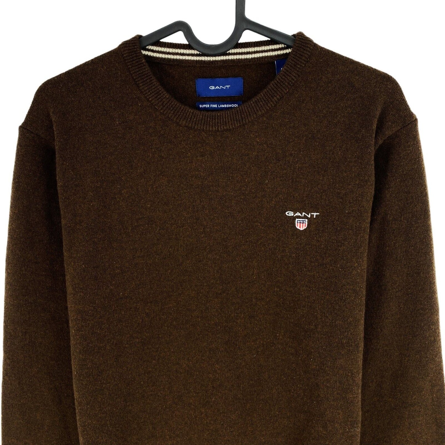 GANT Dark Brown 100% Wool Crew Neck Sweater Jumper Size S