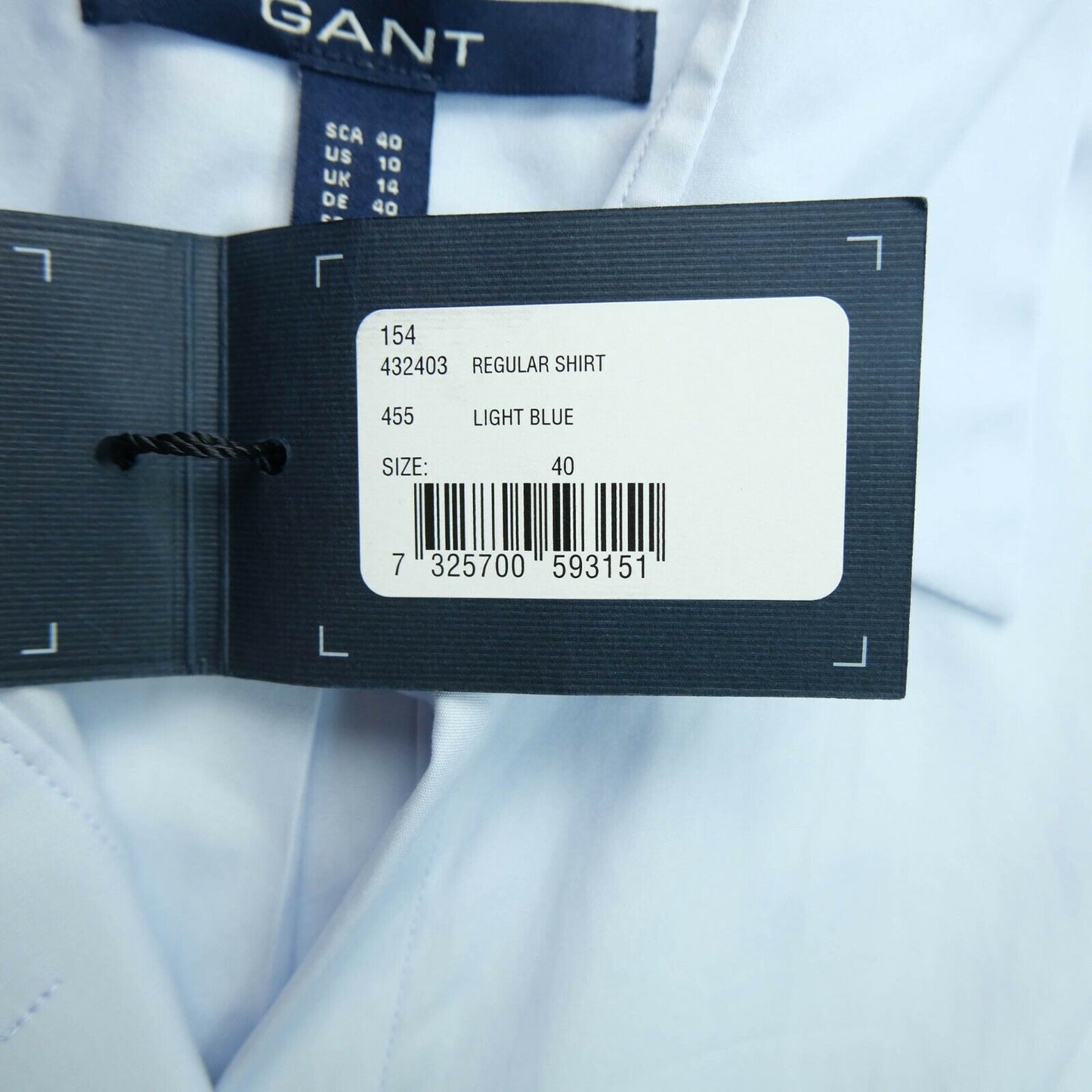 GANT Light Blue Regular Shirt Size EU 38 40 UK 12 14 US 8 10