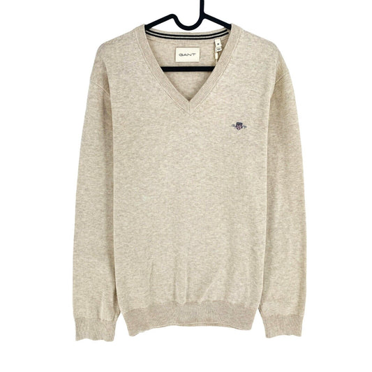 GANT Men Beige Classic Cotton V Neck Sweater Jumper Size M