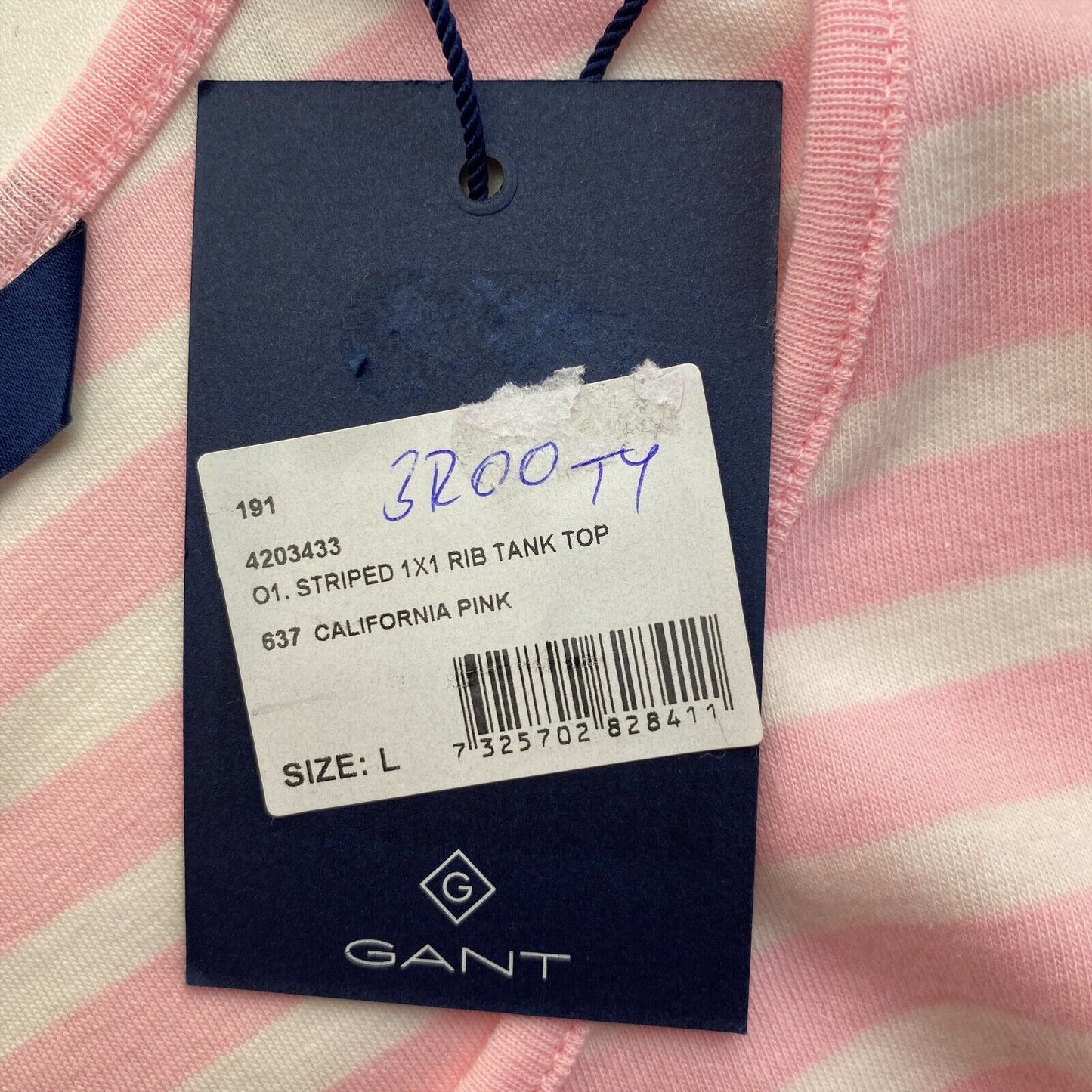 GANT Pink Striped 1x1 Rib Tank Top Size L