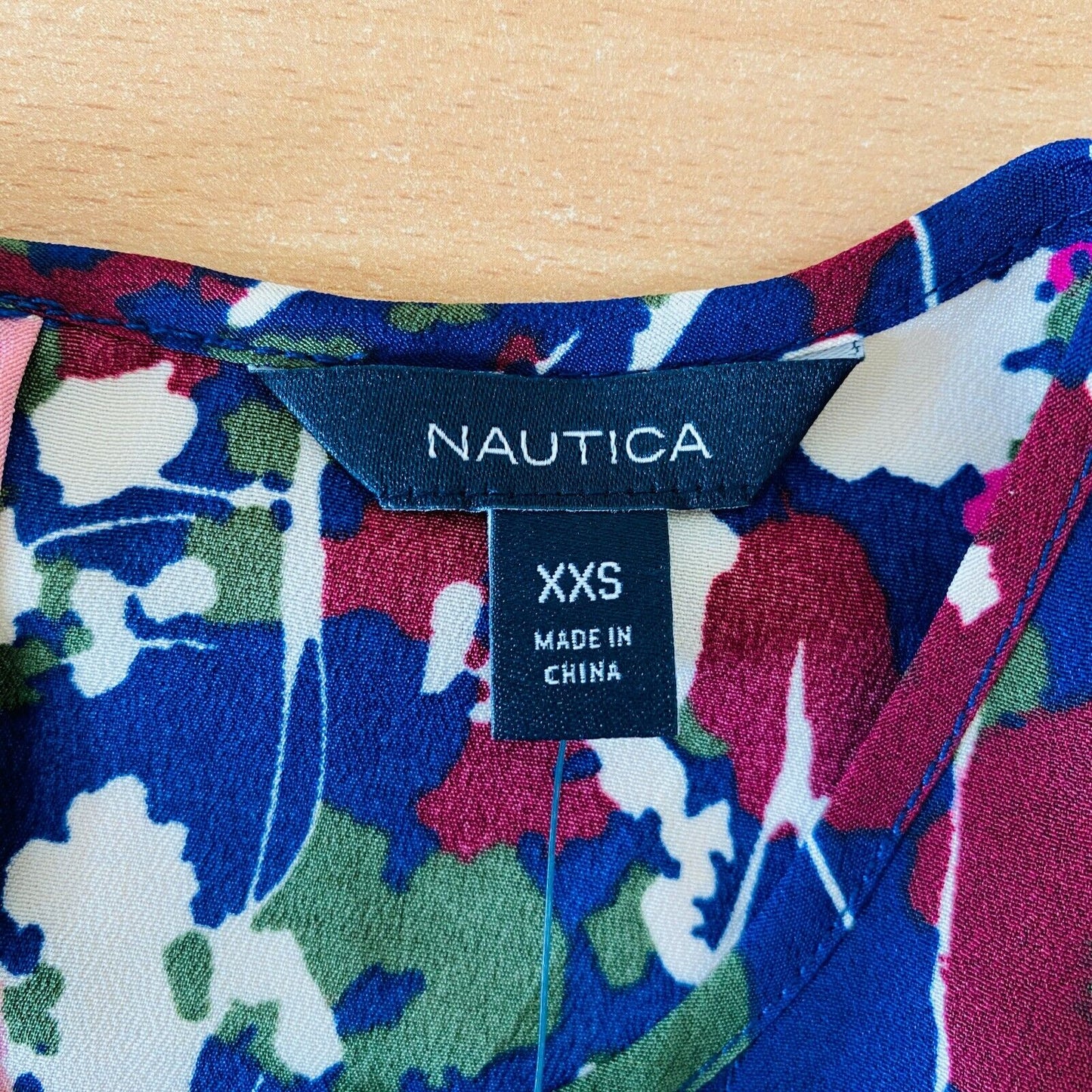 NAUTICA Navy Blue Floral Print Crew Neck Long Sleeves Blouse Size 2XS