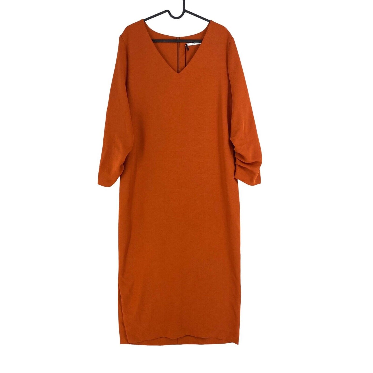 Xandres Women Dark Orange V Neck Long Sleeves Dress Size EUR 42 UK 14 US 12