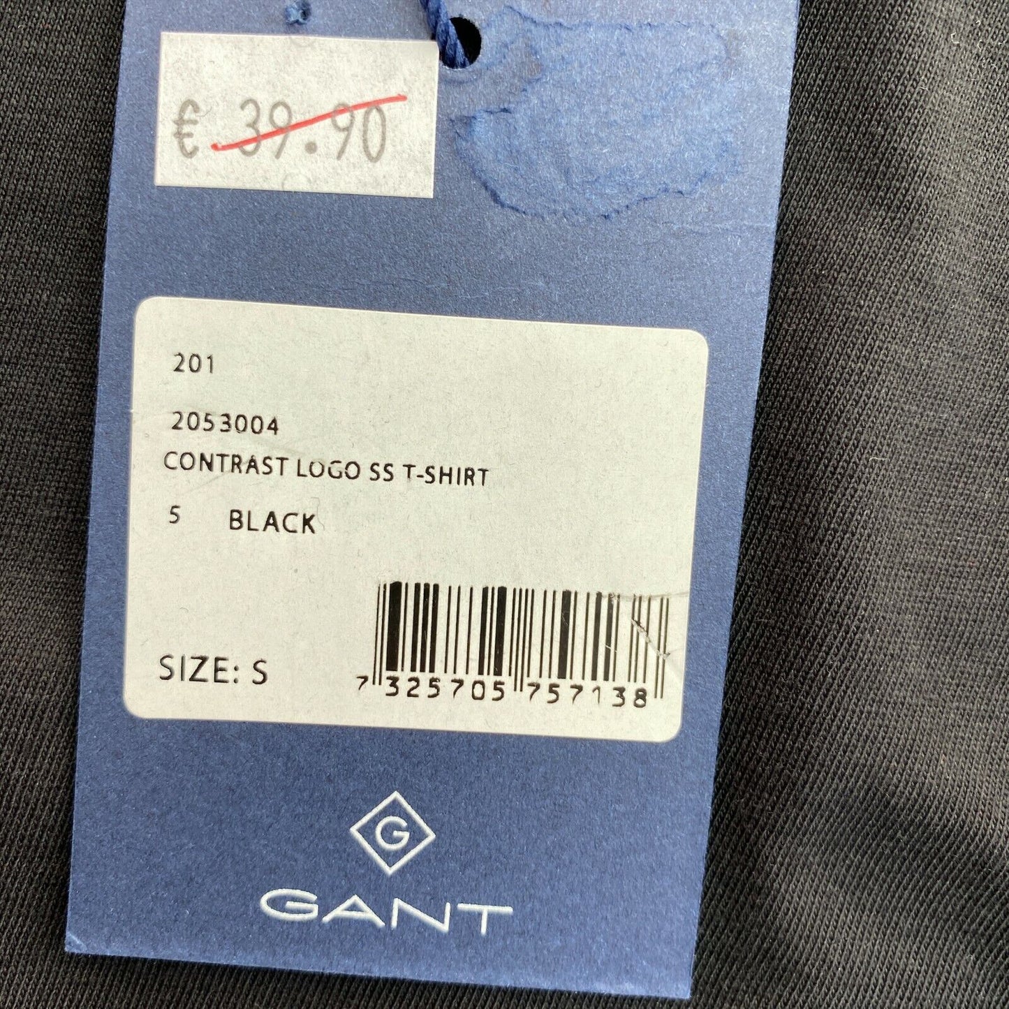 GANT Black Contrast Collar Crew Neck T Shirt Size S