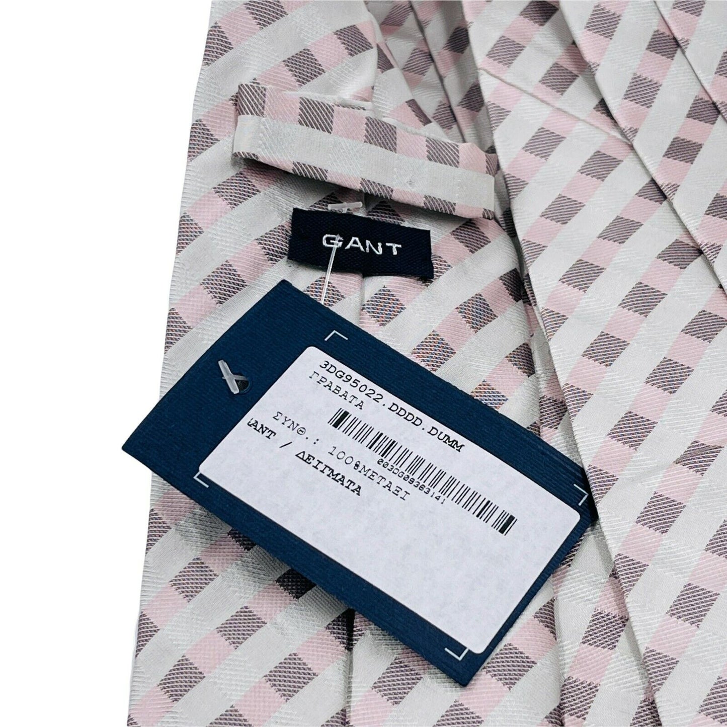 GANT – Handgemachte Krawatte aus 100 % Seide mit Gingham-Karomuster, Grau/Rosa