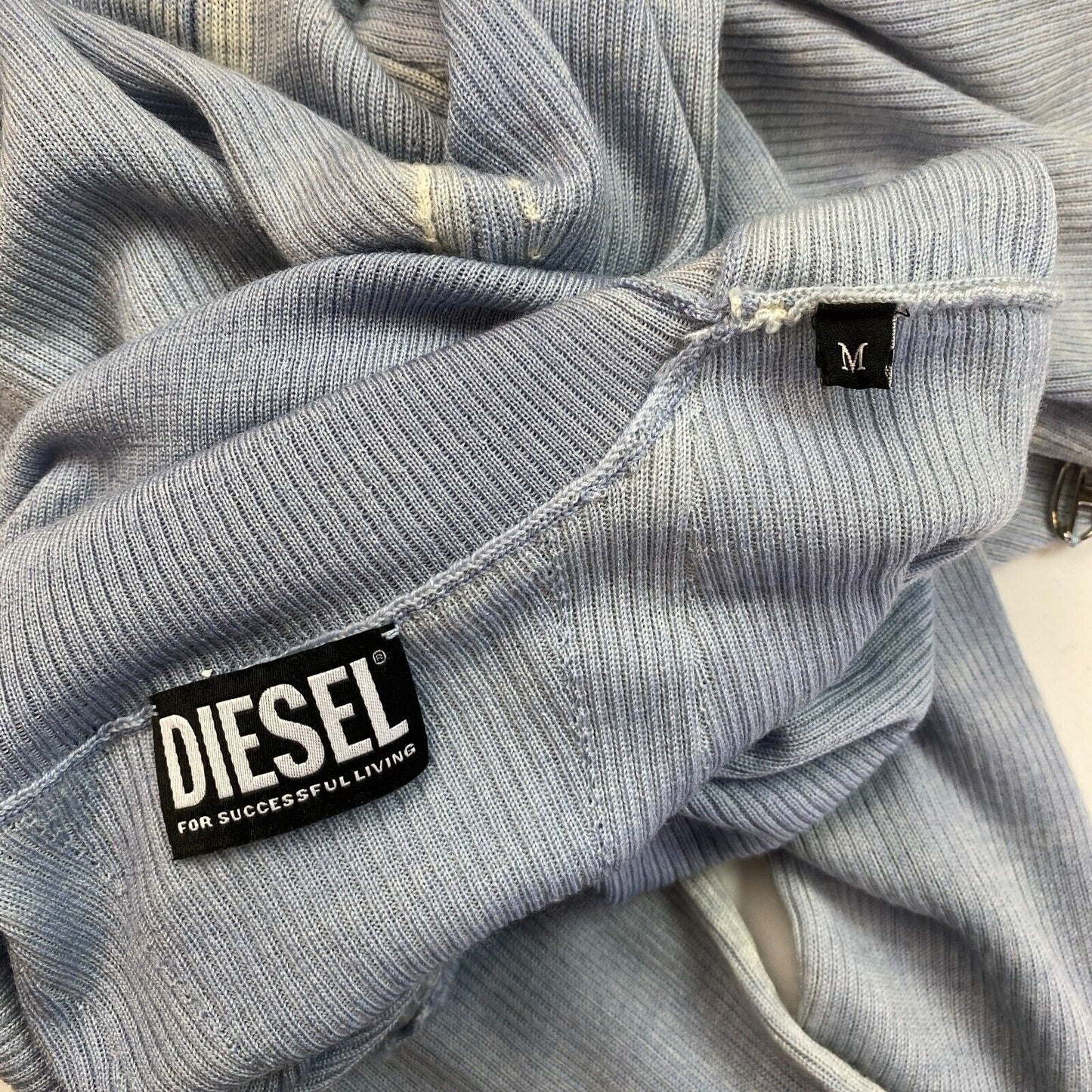 DIESEL Laine bleue avec coutures délavées Pull à col roulé Taille M