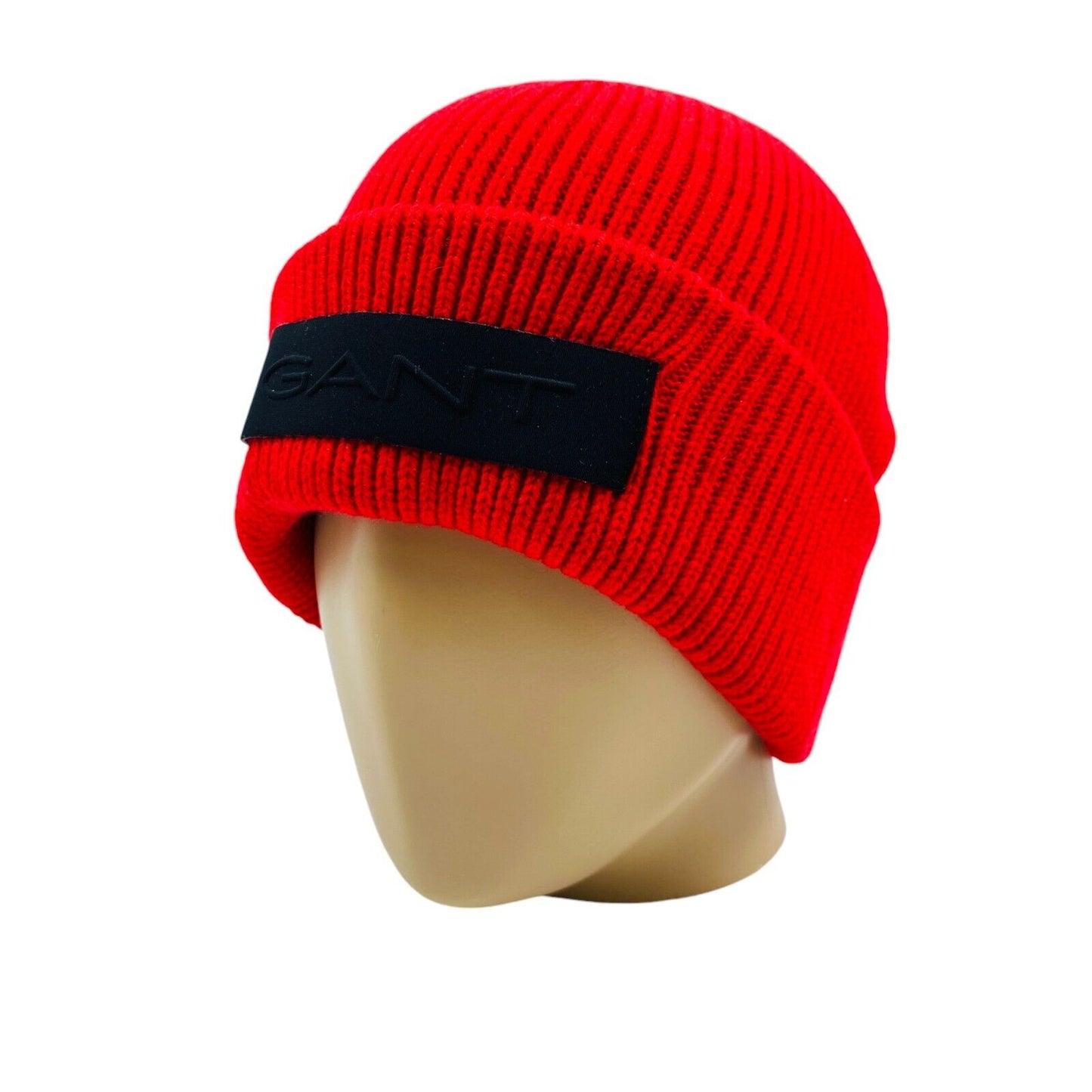 GANT Unisex Red Cotton Wool Blend Beanie Winter Hat One Size