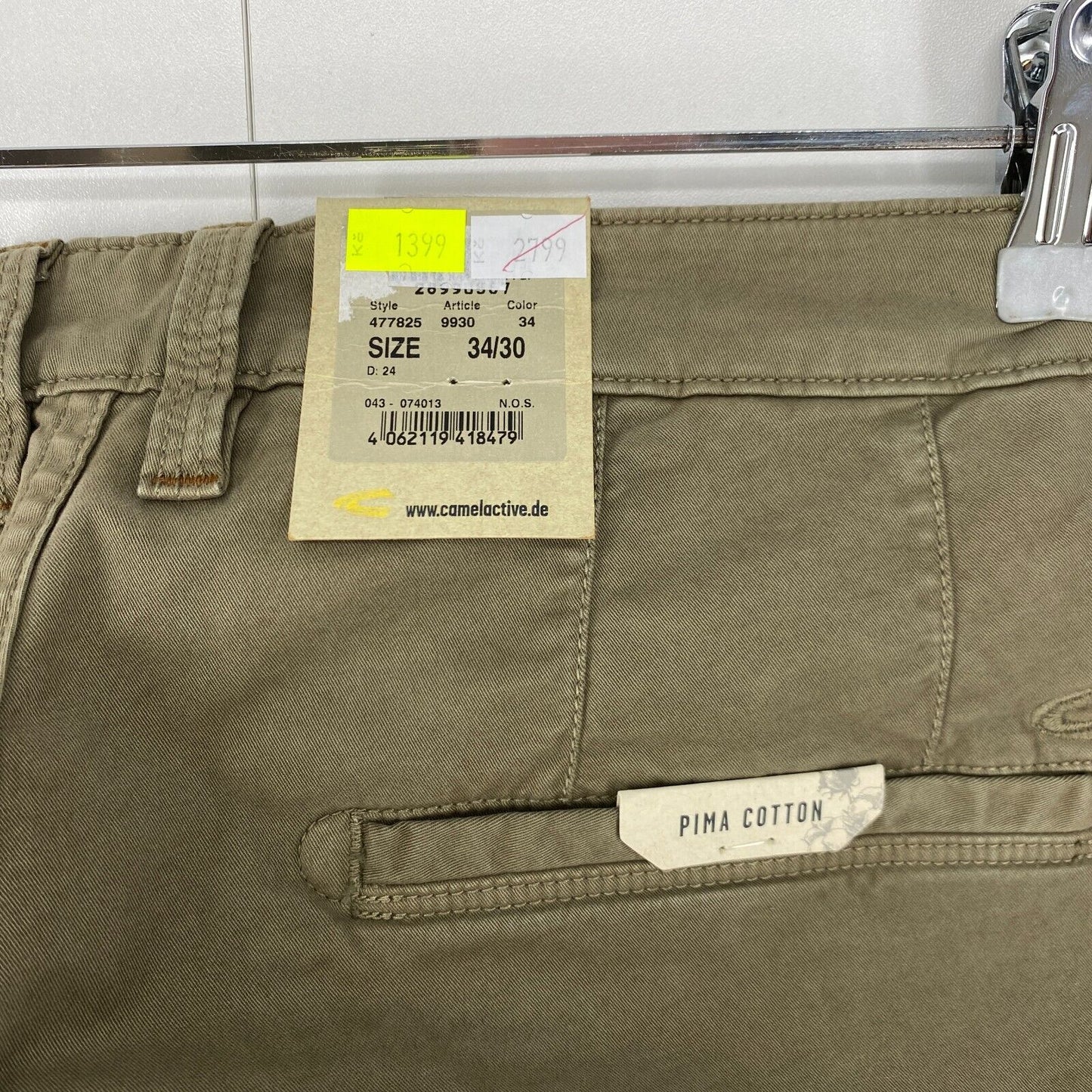 Camel Active MADISON Pantalon chino moderne coupe slim vert kaki W34 L30