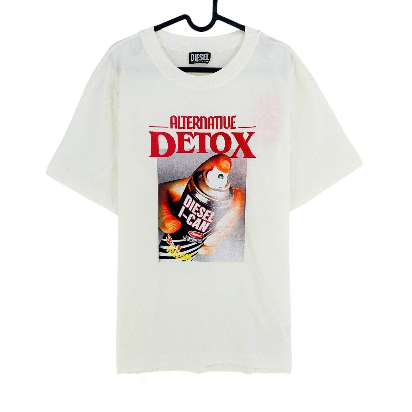 DIESEL White With Spray Can Print SS Crew Neck T Shirt Size L