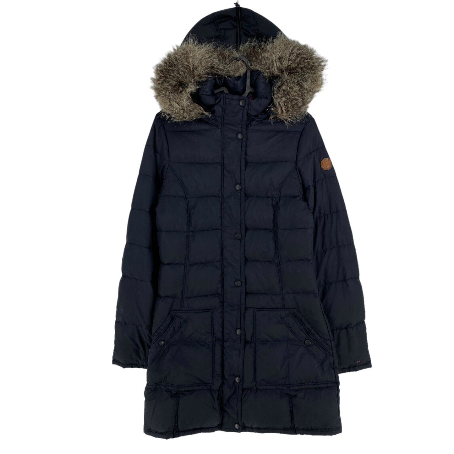 TOMMY HILFIGER Navy Blue Quilted Hooded Down Parka Coat Jacket Size XS